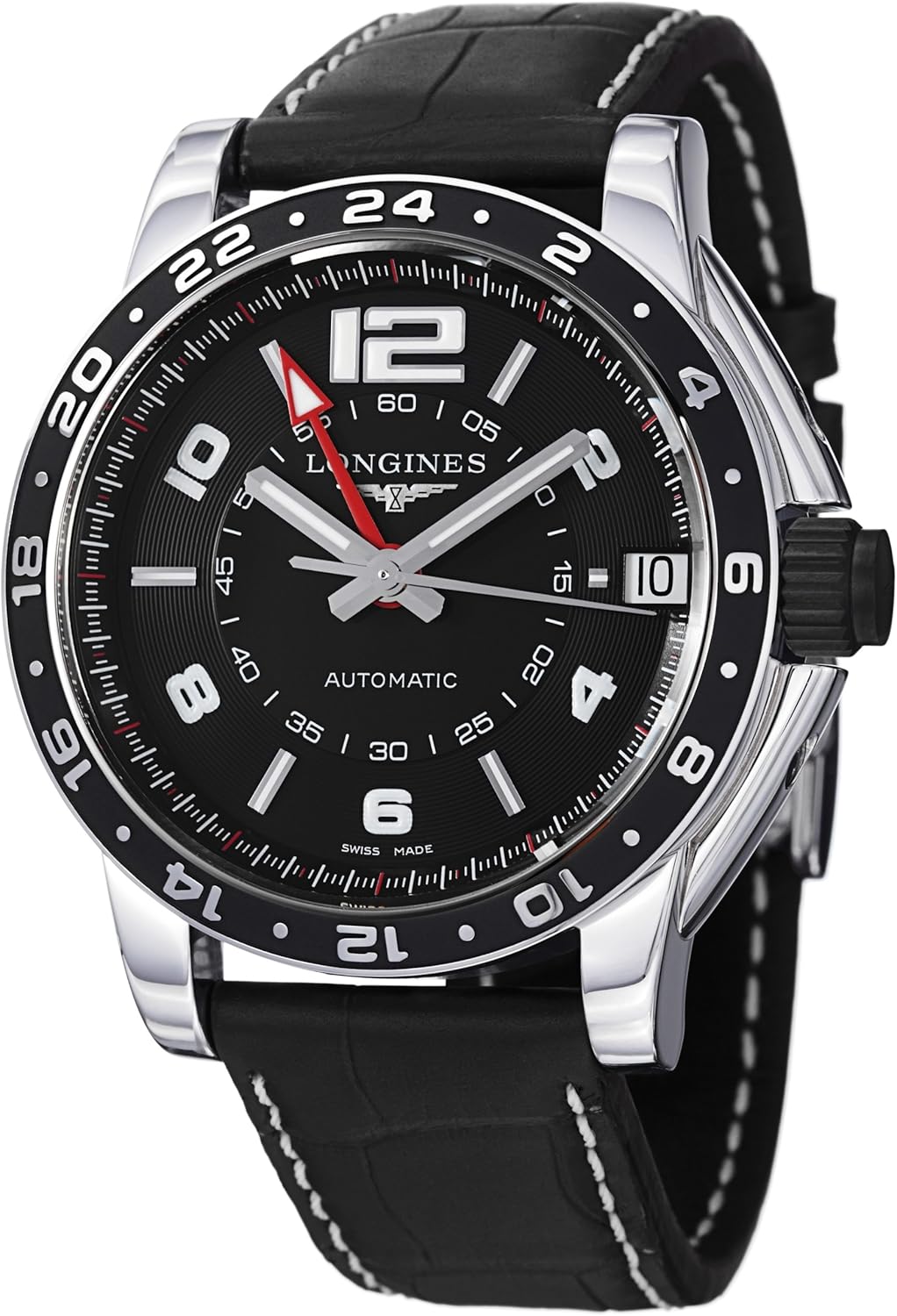 Longines Men's L36684562 Admiral Black Leather Strap Watch Longines