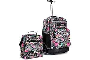 Tilami Rolling Backpack 19 inch with Lunch Bag Wheeled Laptop Backpack, Ins