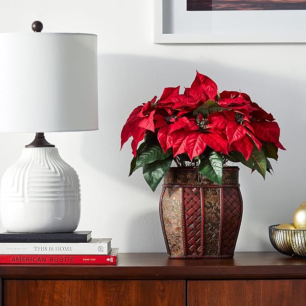 NEARLY NATURAL 1265 22IN. POINSETTIA WITH DECORATIVE PLANTER SILK ARRANGEMENT 35″ X 12″ X 12″