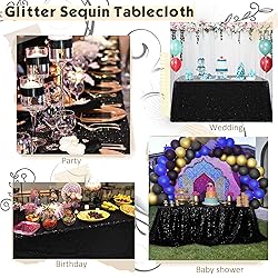 Trlyc Black Sequin Tablecloth - 60x84inch Glitter