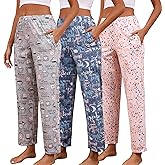 PNAEONG Pajama Pants Women 3 Pack Soft Cotton Lounge Pants Comfy Casual Pajama Bottoms with Elastic Waistband & Pockets