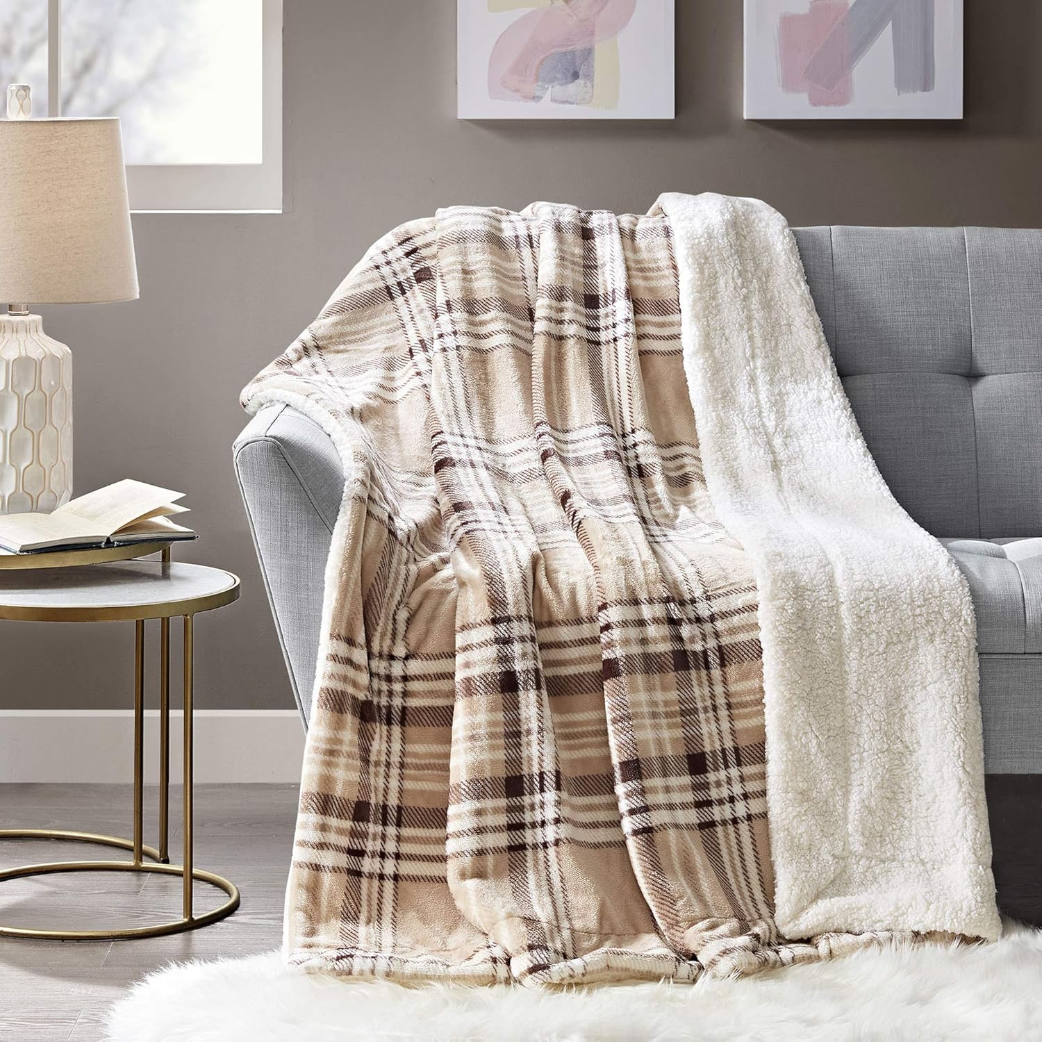 Best small gray ottoman plaid