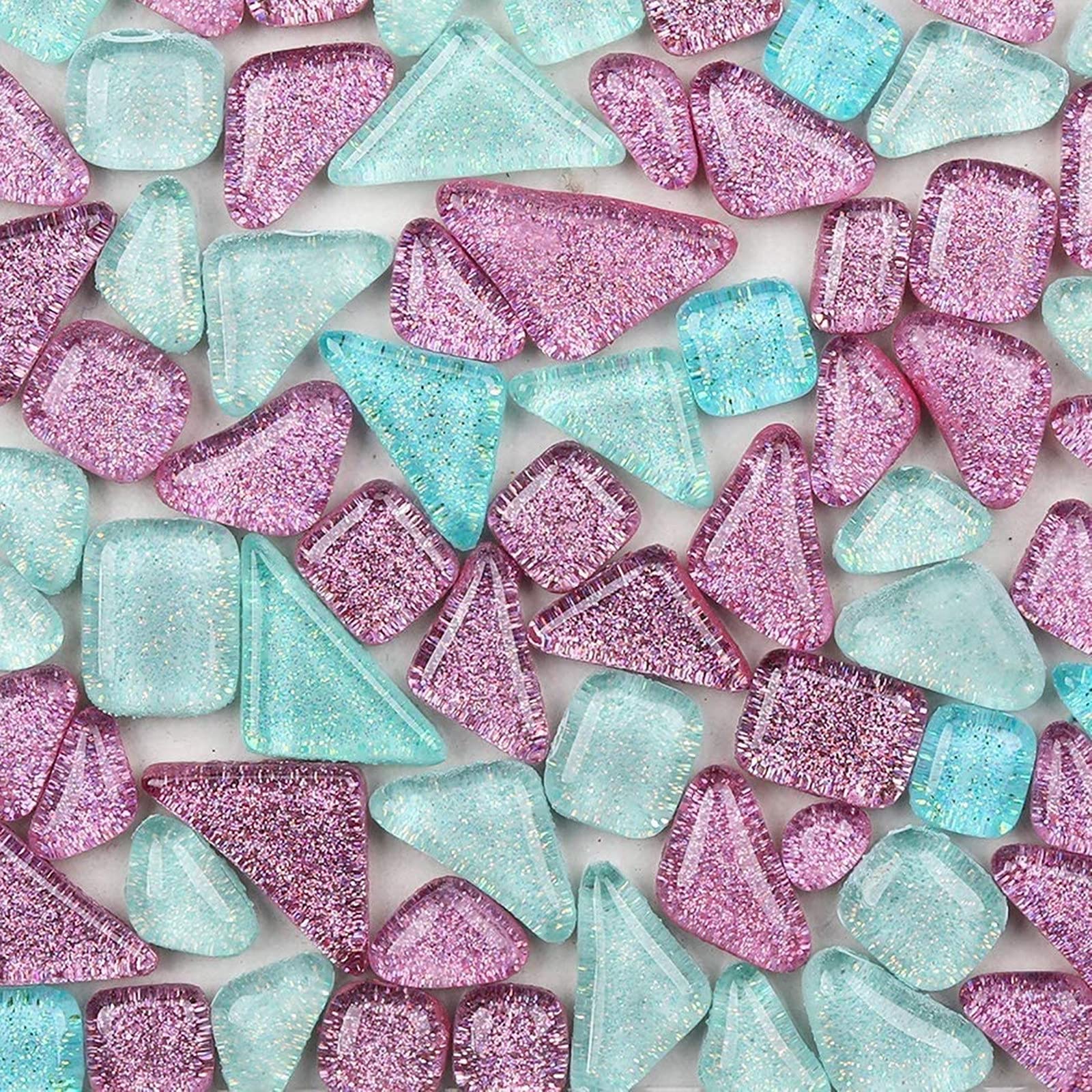 200g Assorted Colors Glass Mosaic Tiles Irregular Glitter Crystal Mosaic Stones Glass Pieces for Home Decoration or Crafts(Bright)