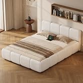 FAVSH Queen Size Cloud Boucle Upholstered Platform Bed Frame w/USB Ports | Soft Padded Headboard, Modern Low Profile Bubble B