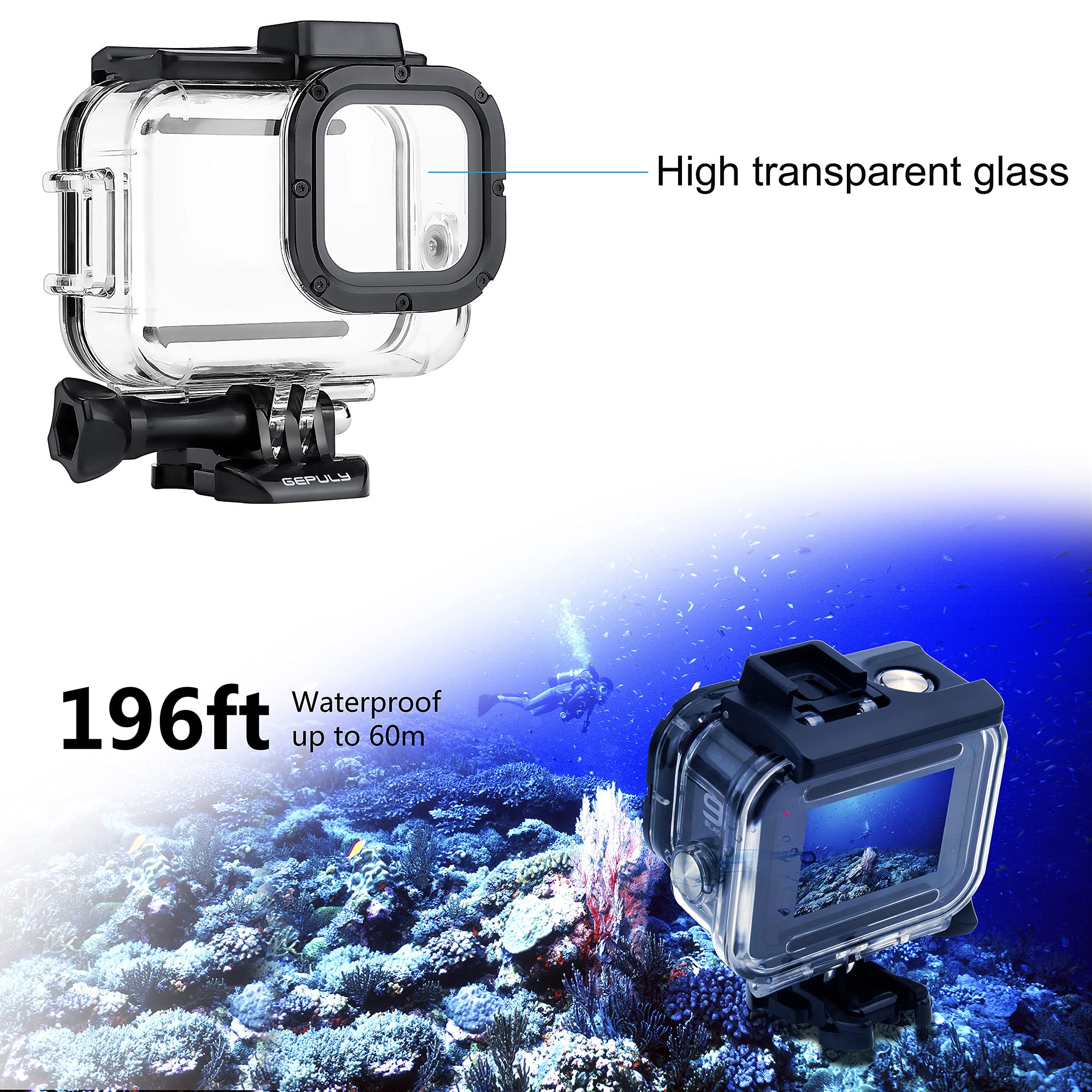 Waterproof Case with Dive Filters for GoPro Hero 13 12 11 10 9 Black, 60M Underwater Protective Dive Housing Case with Red, Snorkel, Magenta, 5X Close-up Macro Filters
