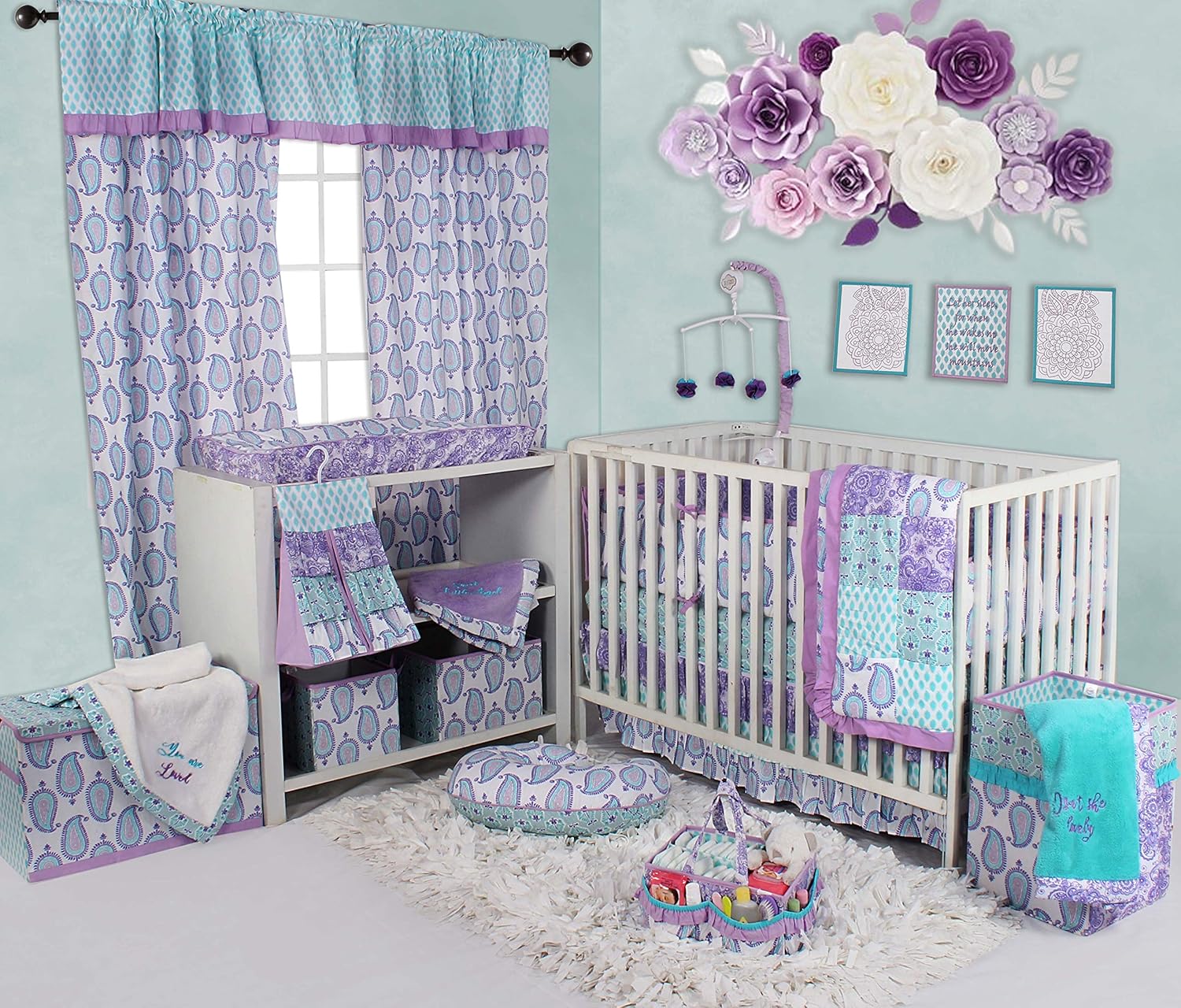 purple and teal crib bedding sets