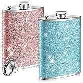 Meanplan 2 Pack 8 oz Glitter Bling Flasks for Liquor for Women Leakproof Stainless Steel Whiskey Pocket Flask with Funnel for Christmas Wedding Alcohol Drink Wine Party Gift
