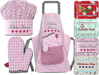 Emily´s Check Kochmütze + Küchenschürze + Topfhandschuh für Kinder - 3teiliges Set 1428.2002, Kitchen Princess, Small [3-6 Jahre]