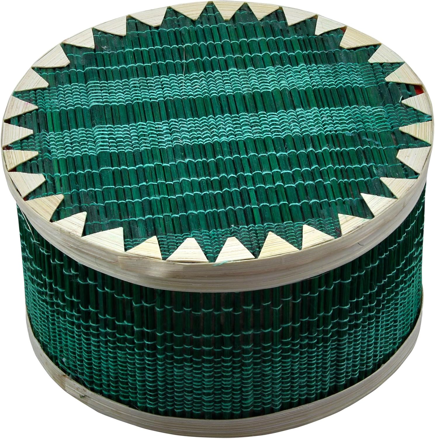 Madera de bambú ronda joyería caja organizador verde hecho a mano