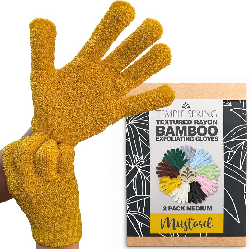 Temple Spring Exfoliating Glove Mustard Yellow Carbonized Bamboo Bath Sponge