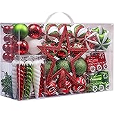 Valery Madelyn Christmas Ornaments Set, 100ct Red Green White Shatterproof Christmas Tree Decorations Variety Ball Ornaments Bulk, Whimsical Hanging Ornaments for Xmas Trees Holiday Party Decor