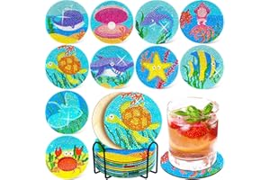 PARADI STAR 10 Pcs Diamond Painting Coasters Kits,Ocean DIY Diamond Art Coasters with Holder,Small Diamond Dotz Painting Accessories for Begginers,Adults,Kids,Craft Supplies