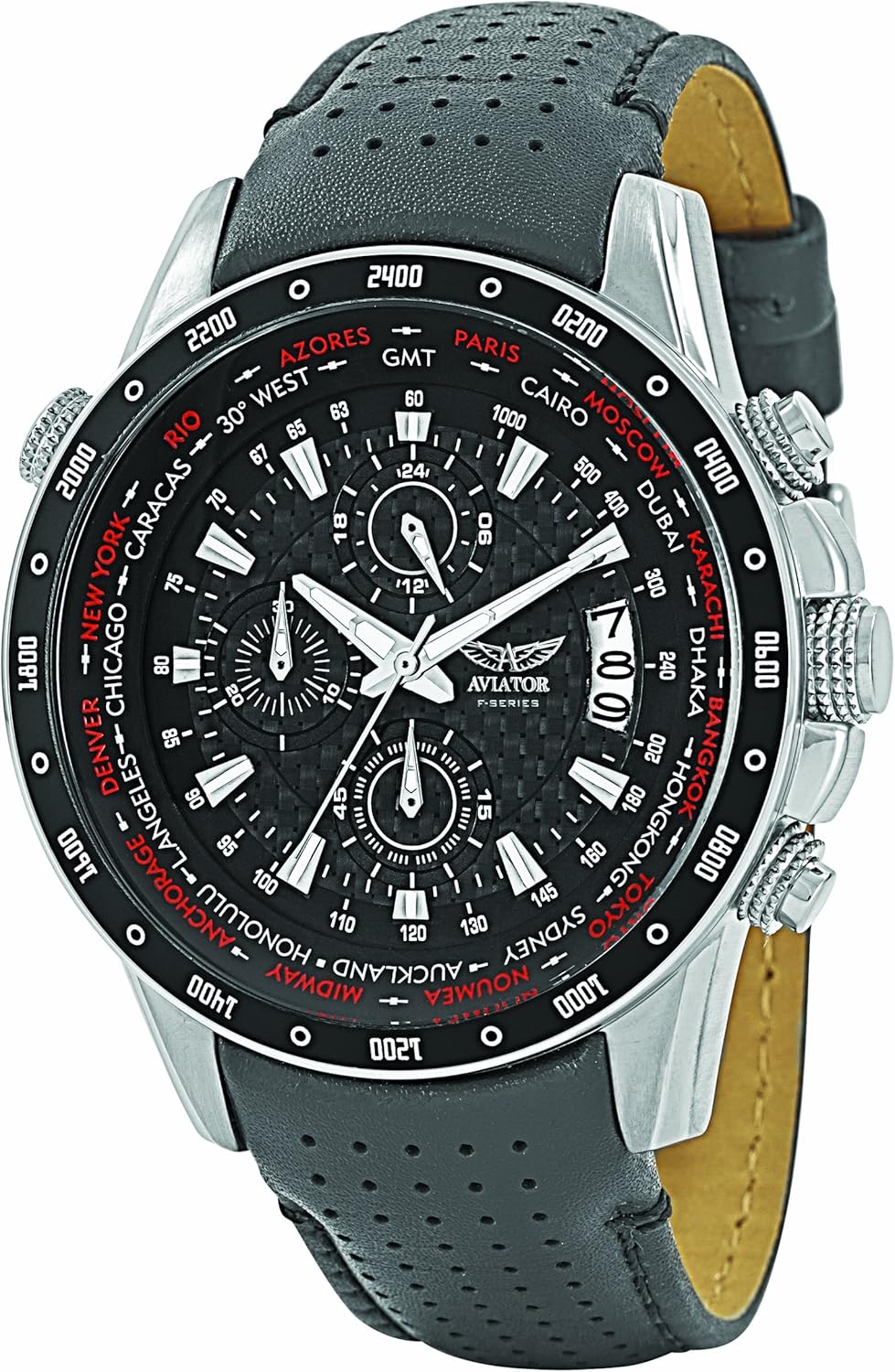 Aviator Men's Watch Pilot Chronograph World Time Watch AVW7770G78 Black