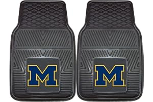FANMATS 8748 Michigan Wolverines 2-Piece Heavy Duty Vinyl Car Mat Set, Front Row Floor Mats, All Weather Protection, Universal Fit, Deep Resevoir Design