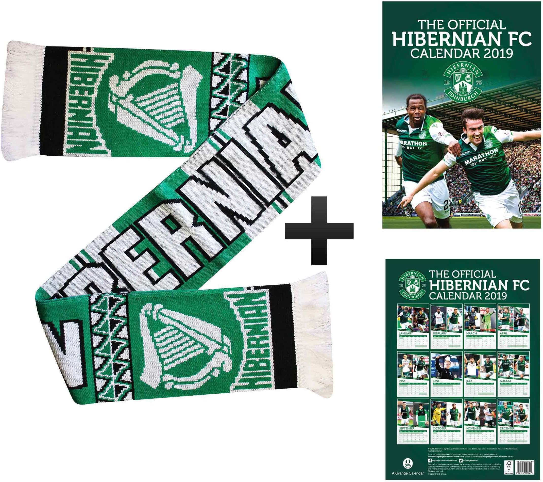 Hibernian FC Official 2019 Football Wall Calendar (A3) & Scarf Gift Set