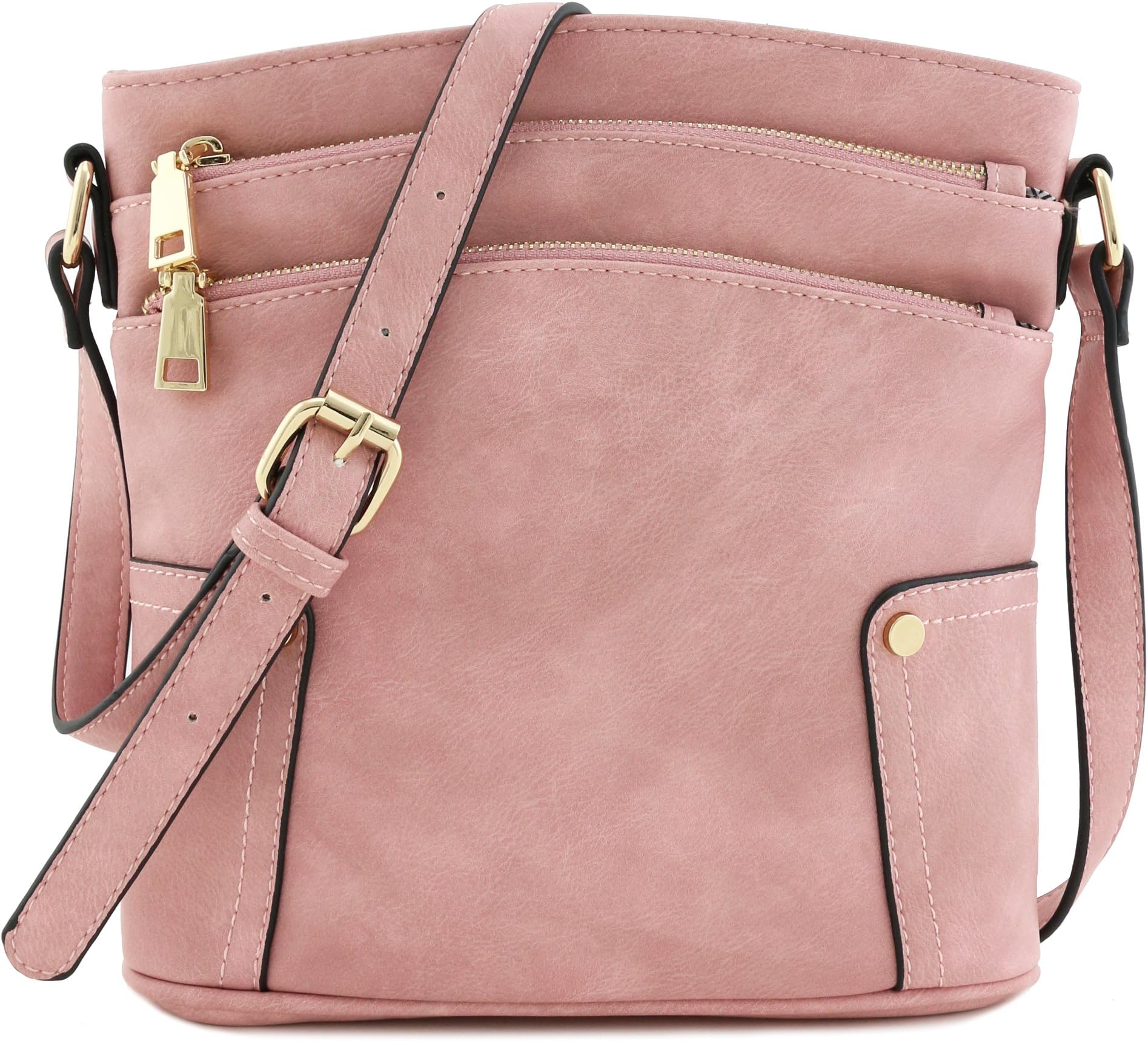 Triple Zip Pocket Medium Crossbody Bag