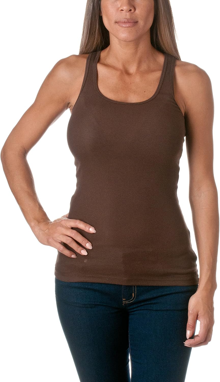 Active Basic Women's Ribbed Tank Tops, Medium, Brown at Amazon Women’s Clothing store Tank Top
