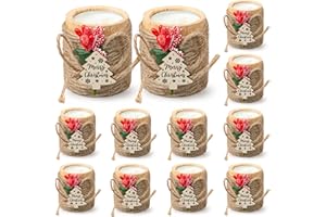 GOLIBRA 12 PCS Wooden Candle Holders with Candles, Christmas Party Favors with Jute Rope, Holiday Tealight Holders for Table Centerpieces, Home Decoration, Stocking Stuffers