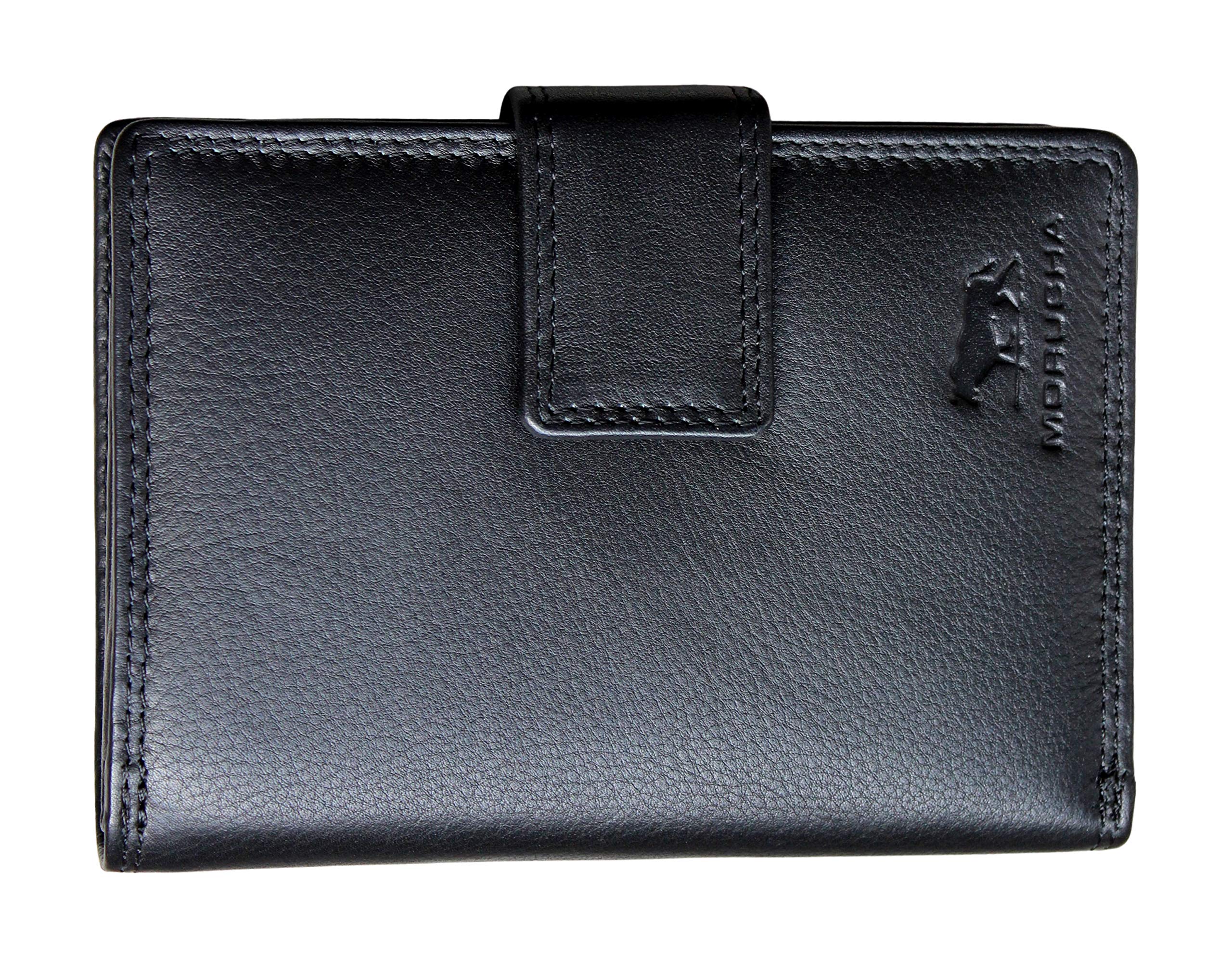 MORUCHA Clutch Wallet for Women Genuine Leather RFID Blocking High Capacity Cardholder Purse M85 (Black)