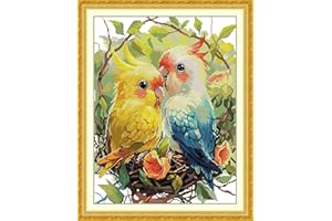Maydiyer Counted Cross Stitch Kits for Adults,14CT Unprinted Pattern Embroidery Kits for Beginners,Easy Cross-Stitch Set DMC Threads Needlework-A Pair of Parrots 14.6''×18.5''