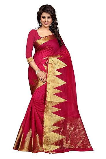 Womens Poly Cotton Saree, Pink (Raj_Mountian_Pink)
