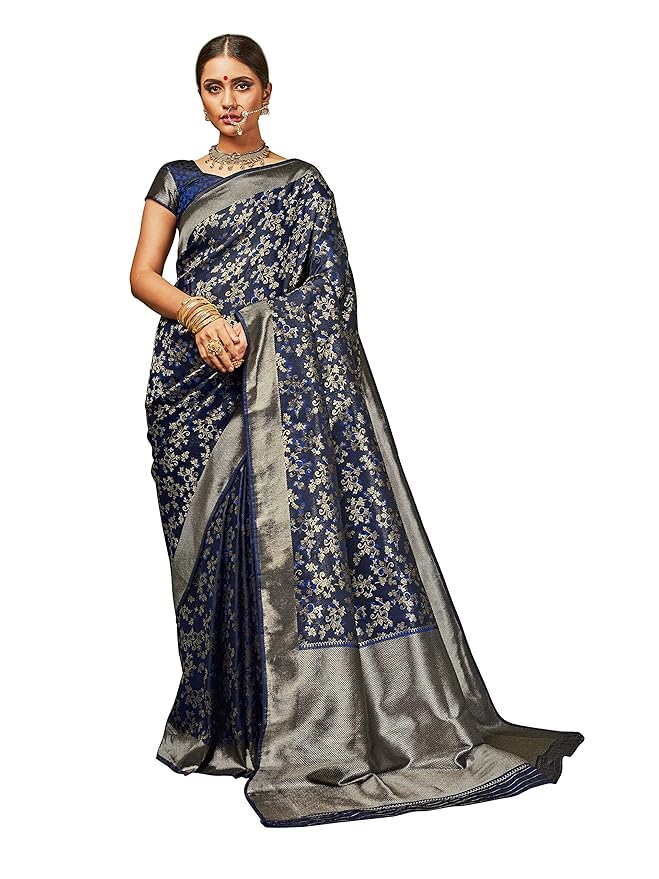 Buy Manohari Women's Banarasi Silk Saree With Blouse Piece (MN917_blue) at Amazon.in