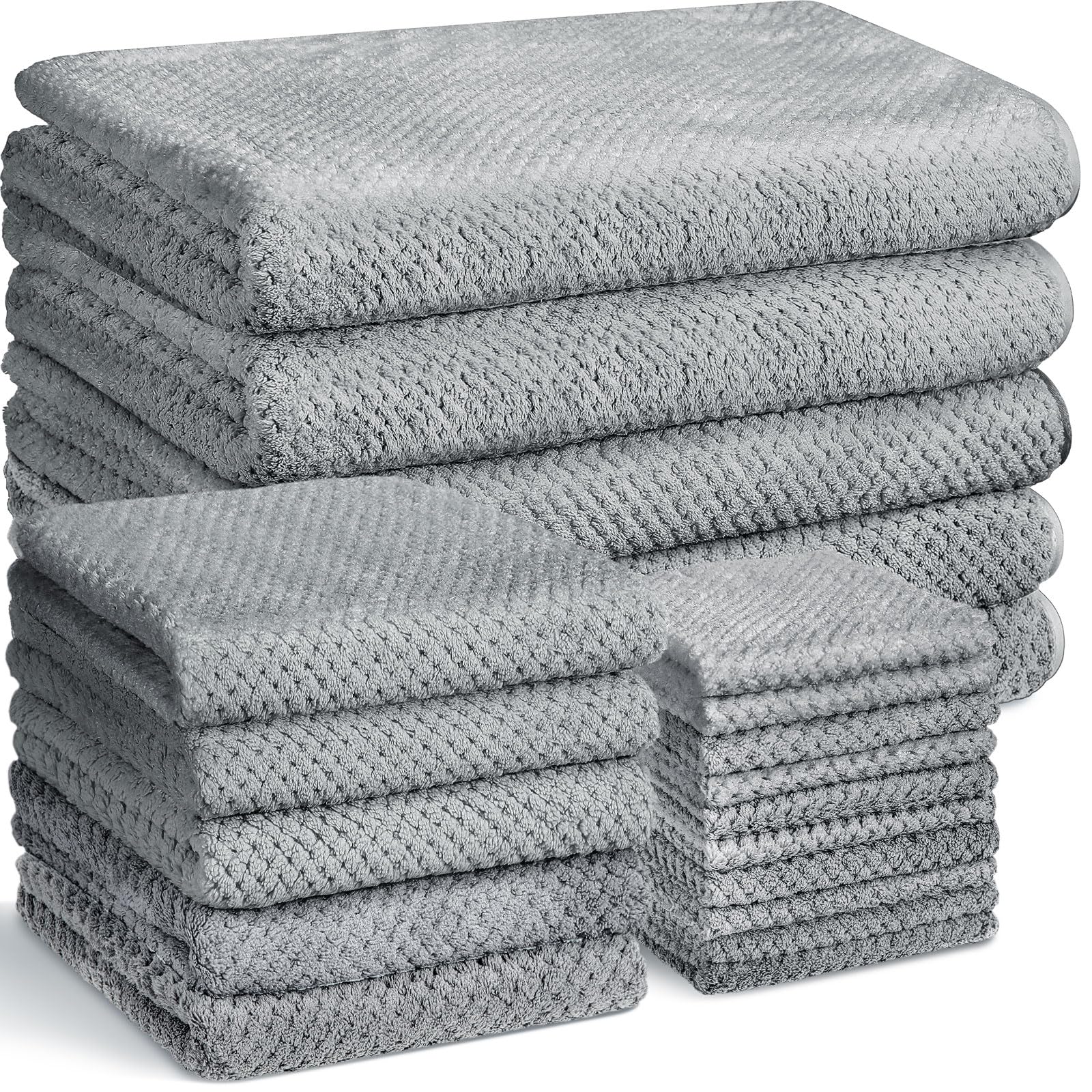 Photo 1 of (partial set) (bagged) Mixweer 20 Pcs Coral Velvet Absorbent Bath Towels and Washcloths Set for Bathroom Included 5 Bath Sheets, 5 Hand Towels and 10 Washcloths for Bathroom Shower Spa Hotel(Light Gray)