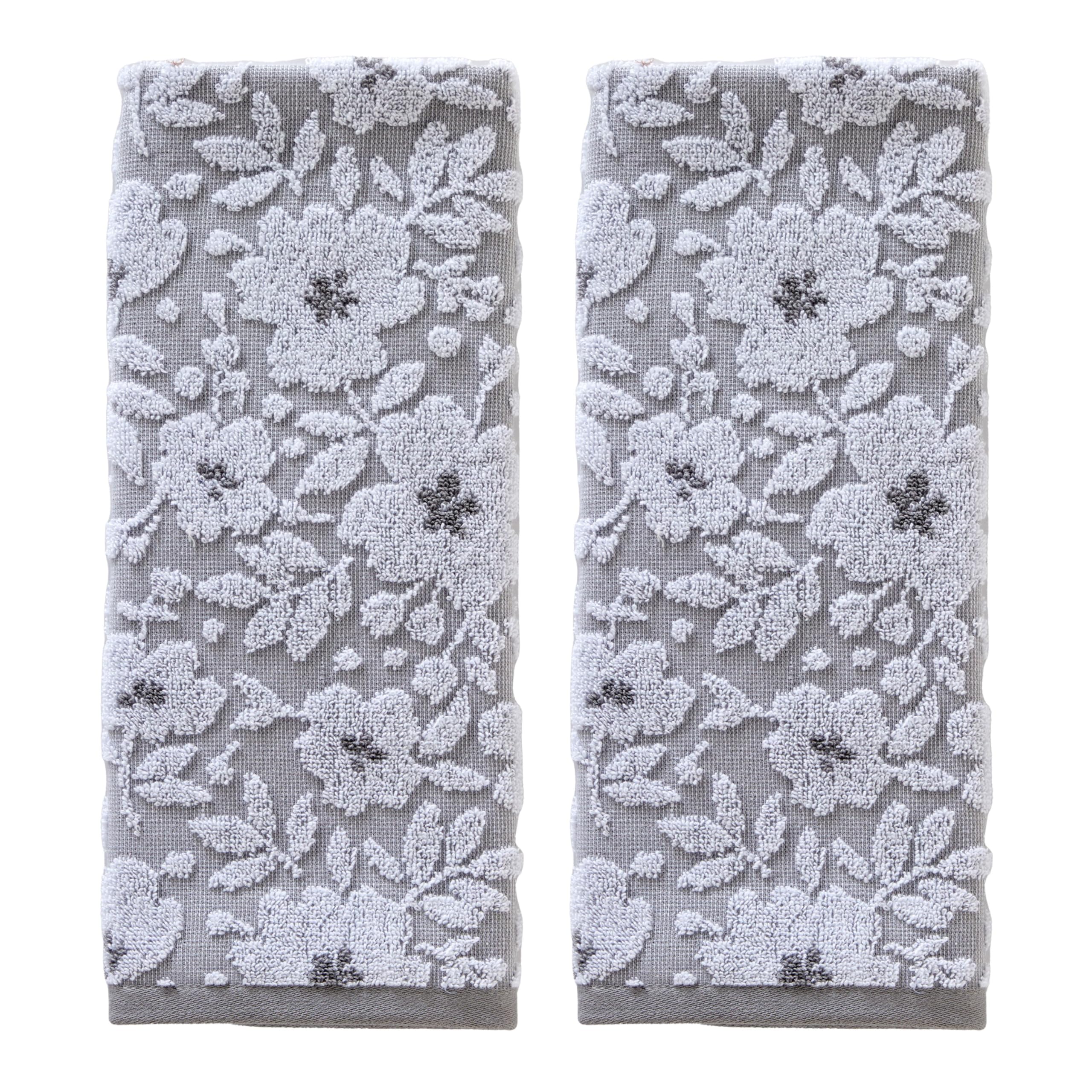 SKL Home Floral Jacquard Hand Towel Set, Gray, 2 Count