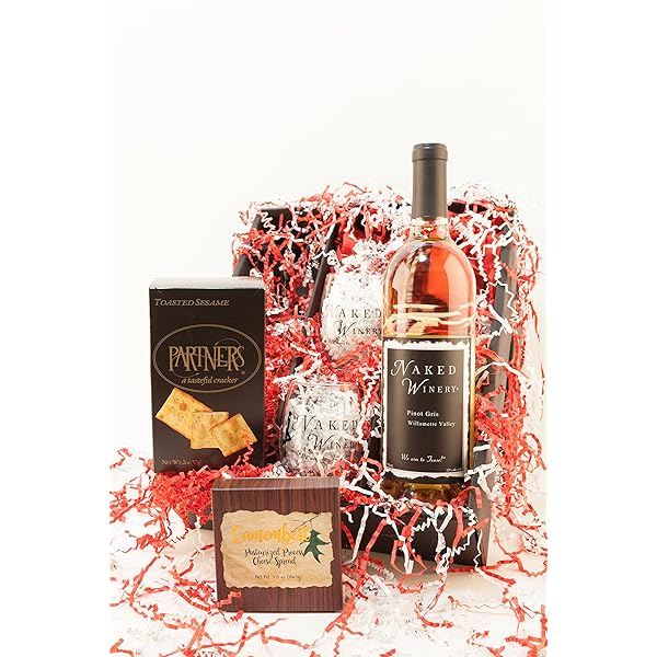 Happy Hour, Willamette Valley, Oregon Wine and Cheese Basket Gift Set Pinot Gris, 1 x 750 mL