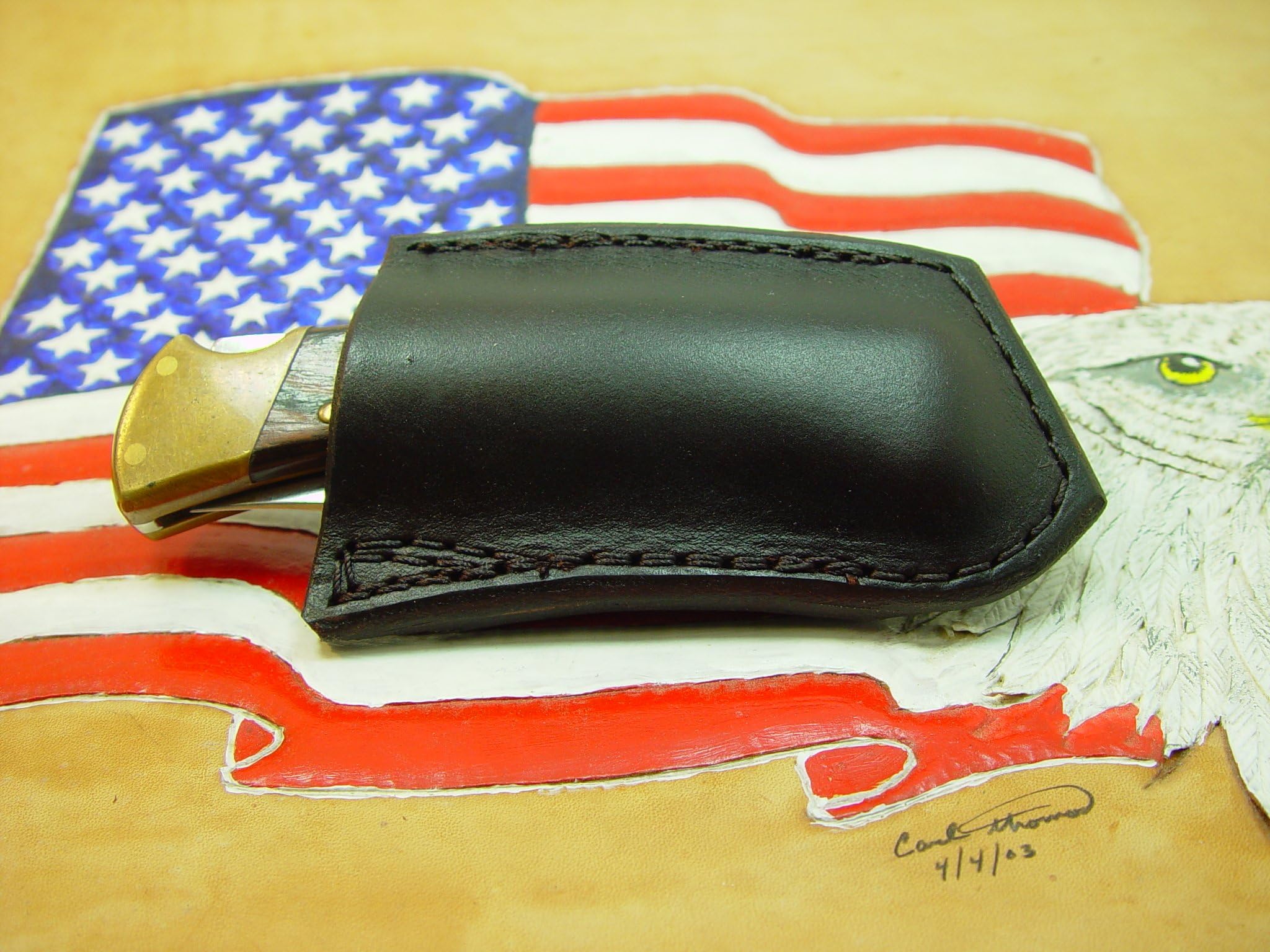 Custom right hand crossdraw Leather Knife Sheath for the buck 110 OR 112 knife. DARK BROWN..