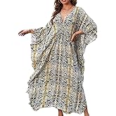 Yanziliu Kaftan Dresses for Women V-Neck Batwing Sleeves Swimsuit Beach Cover Ups Tie Dye Caftan Hawaiian Dress
