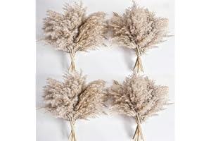KOCAT 40 PCS Nature Pampas Grass Bouquet Decor - Boho Flowers and Feathers for Centerpieces, Perfect for Floor Vase Fillers, Home Decor, Living Room, and Wedding Decor