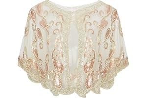 BABEYOND 1920s Shawl Wraps Sequin Beaded Evening Cape Bridal Shawl Bolero Flapper Cover Up (Beige)