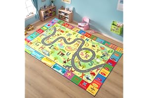Terrug Kids Rugs for Playroom, Educational Classroom Rug for Kids Room, Washable Nursery Rug Carpet Non Slip Playroom Rug Play Mat for Learning ABC Rug, Numbers, Animal, Colors, Season, 4X6 Feet