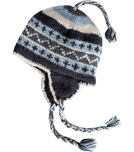 KayJayStyles Nepal Hand Knit Ear Flaps Beanie Skull Ski 100% Wool