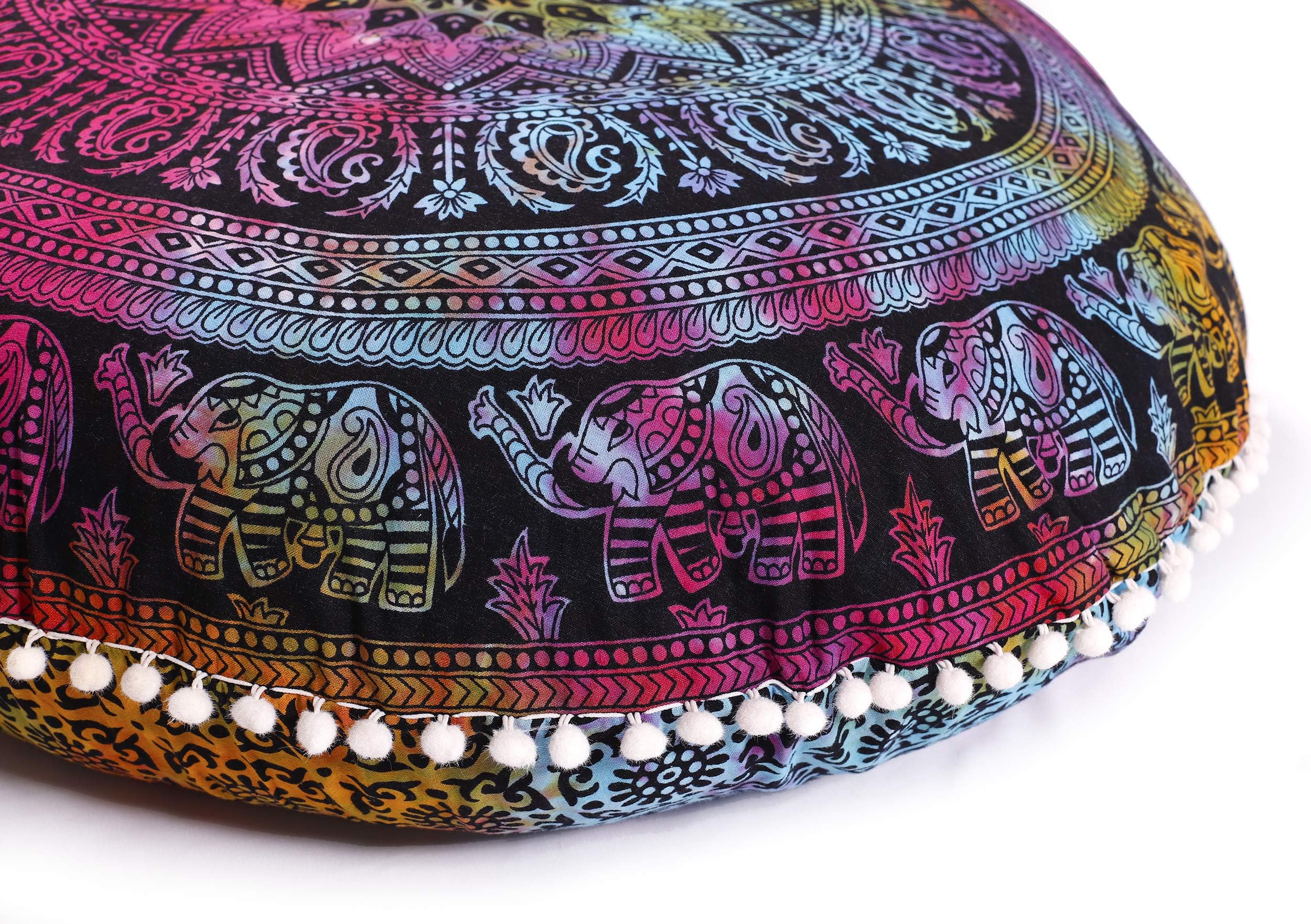 Popular Handicrafts Large Hippie Elephant Mandala Pillow Cover - Cushion Cover - Pouf Cover Round Bohemian Yoga Decor Floor Cushion Case- 32" Tie Dye