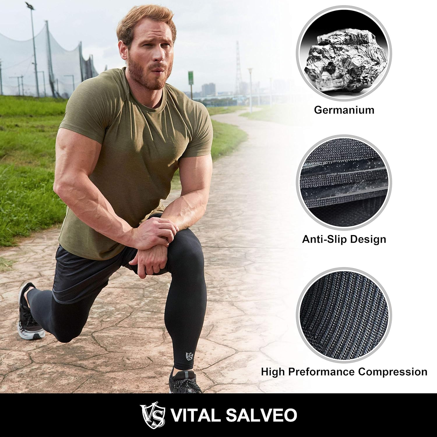 Vital Salveo -Germanium Recovery Compression Sports Full Leg Sleeve Length Thigh Calf Long Knee Sleeve with UV protection Support Single Tight. For Basketball, Arthritis Men and Women (1 PC)-X-Large: Health & Personal Care