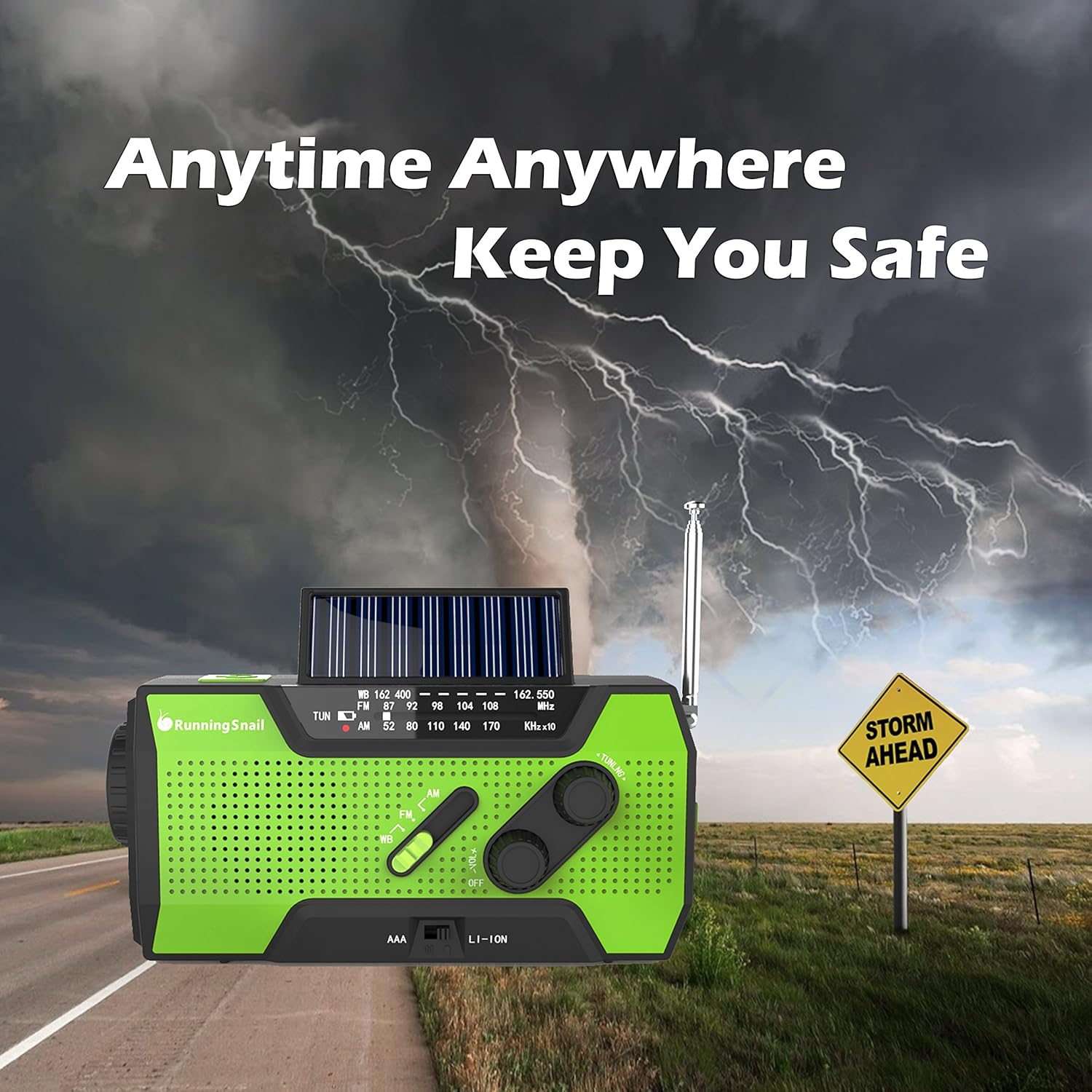 RunningSnail Solar Crank NOAA Weather Radio for Emergency with AM/FM, Flashlight, Reading Lamp and 2000mAh Power Bank (Green): Home Audio & Theater