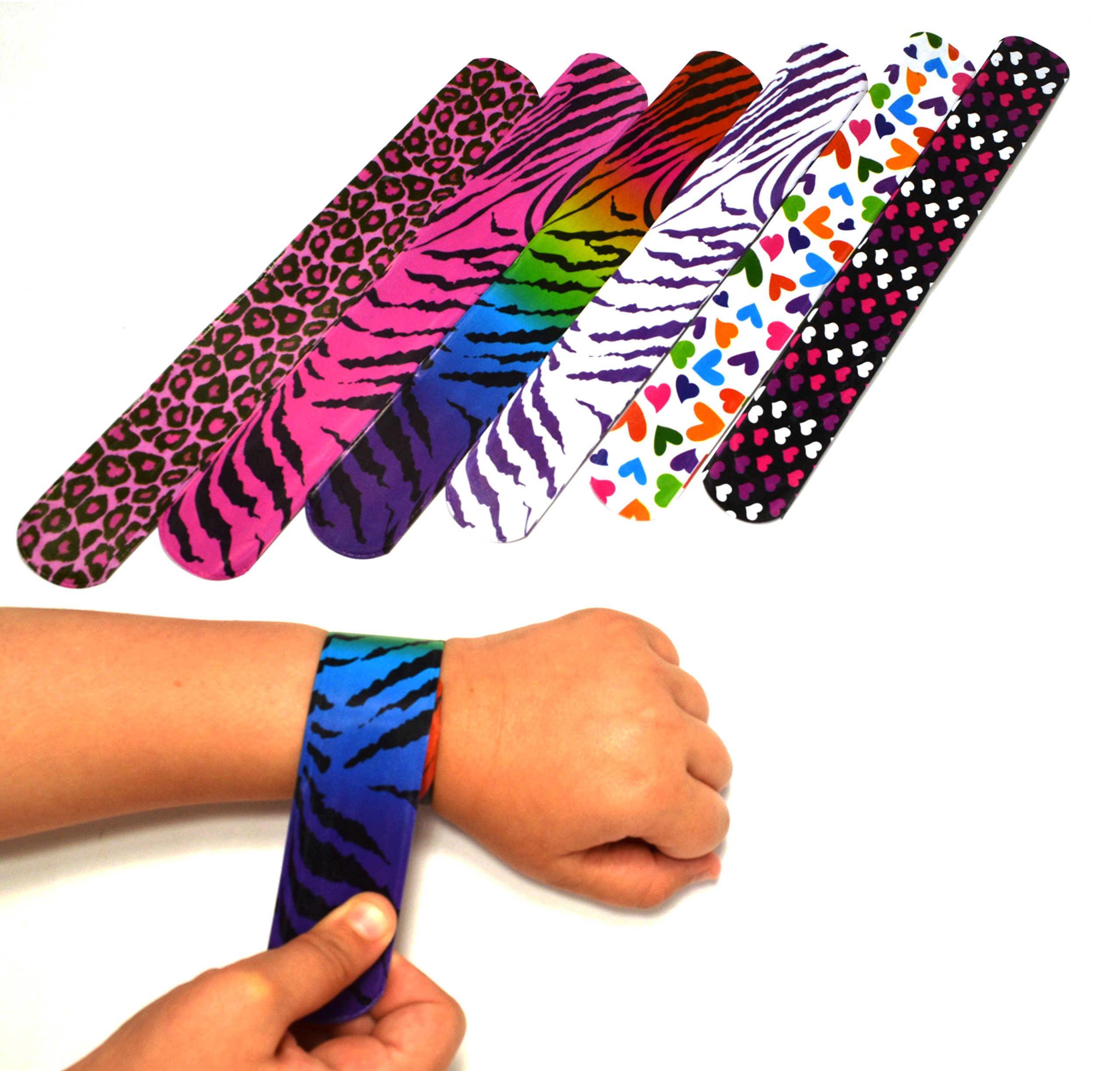 Mega Pack Slap Bracelets Colorful Slap Wrist Bands Birthday Valentine's Day Holiday Party Favors Supplies with Hearts & Animal Print One Size Fits All For Kids and Adults …