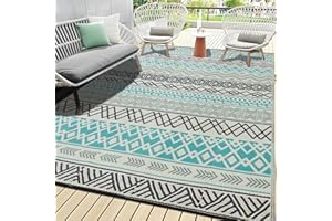 BMCH Outdoor Rugs, Outdoor Plastic Straw Rug, Reversible Waterproof Carpet for Camping, Poolside, Garden, BBQ Area, Gazebo Flooring, RV Park & Beach, Bohemian Style, 8x10