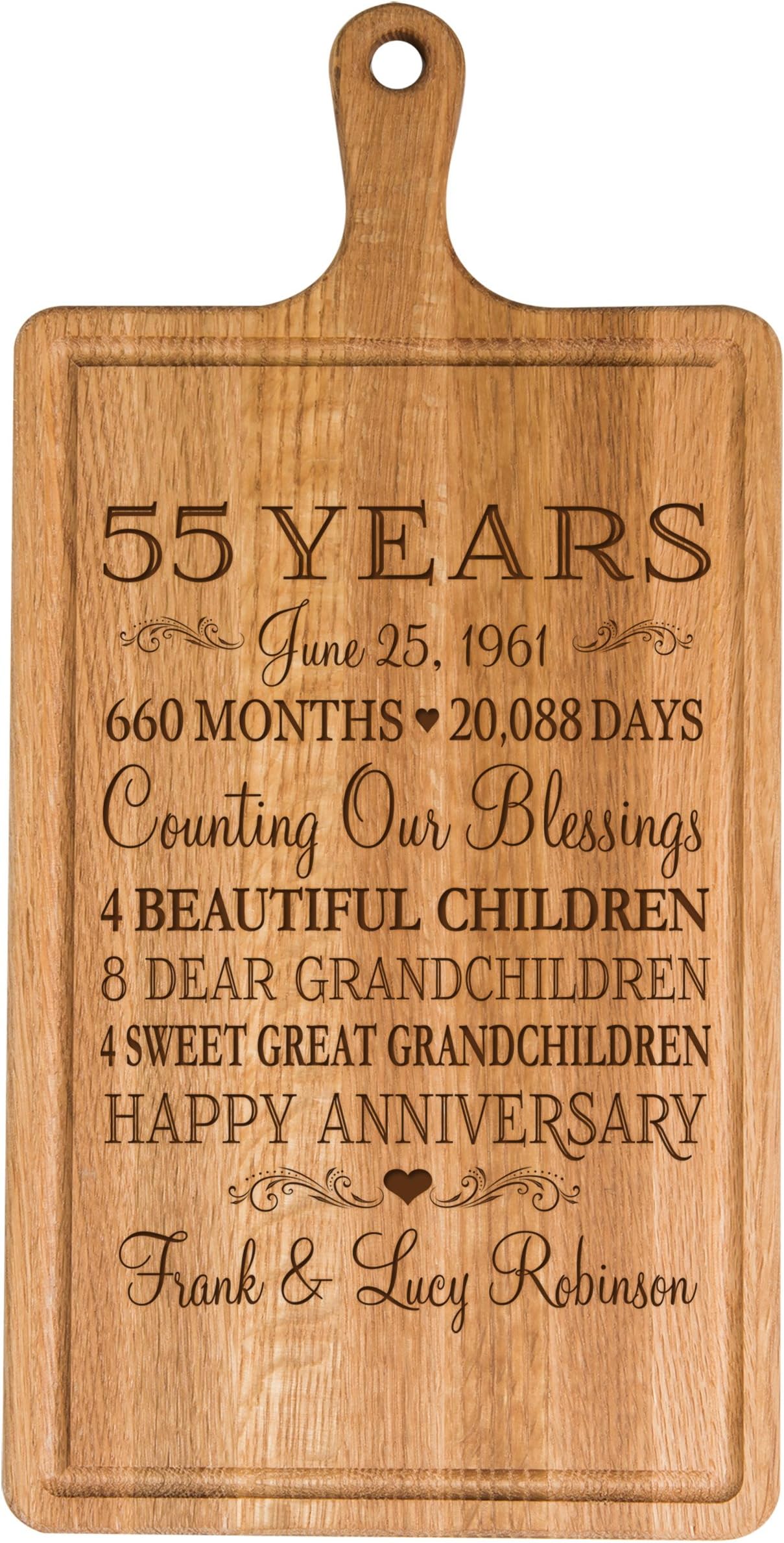 LifeSong Milestones Personalized 55th Year for Him Her Wife Husband Couple Cheese Cutting Board Customized with Year Established Dates to Remember for Wedding Gift Ideas