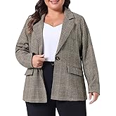 Agnes Orinda Blazers for Women Plus Size Plaid Notched Lapel Long Sleeve Business Casual Blazer Jackets