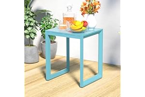 RICNOD Outdoor Side Table, Aluminum Patio End Table, Patio Coffee Bistro Table, Small Square Table, Lake Blue