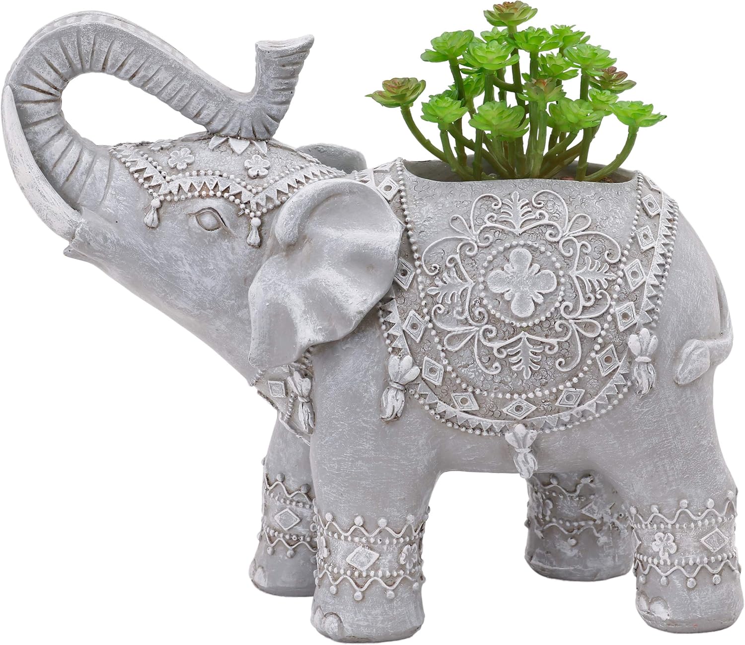 TERESA'S COLLECTIONS Solar Garden Ornaments Outdoor, 24.5cm Elephant Figurine with Succulents