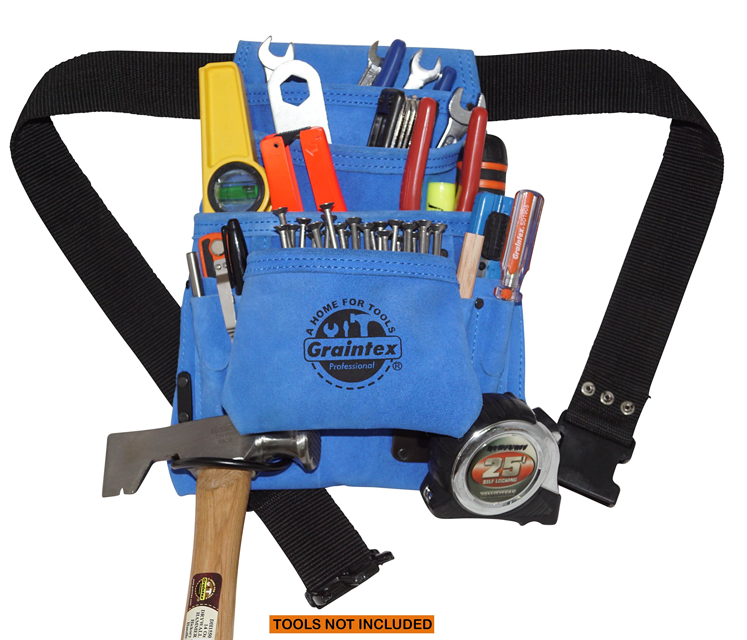 Graintex SS2138 10 Pocket Blue Color Suede Leather Nail & Tool Pouch