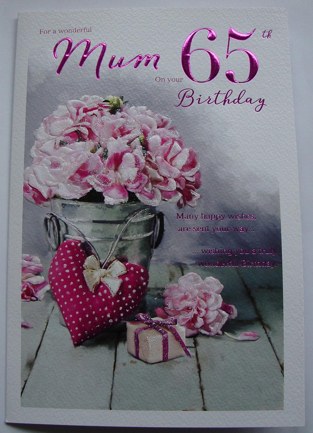 For A Special Mum On your 65th Birthday Card, pink|red, 23cm x 16cm