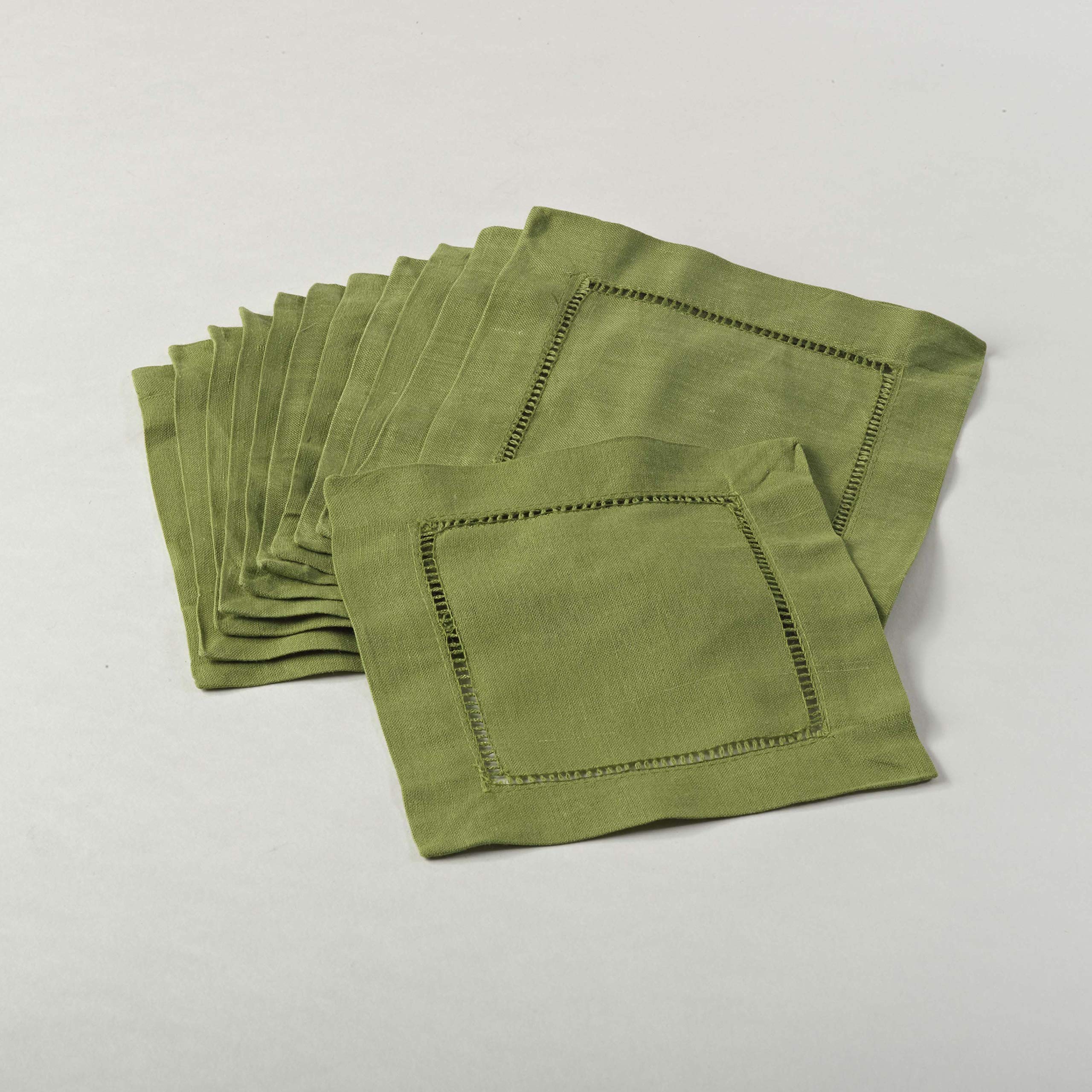 SARO LIFESTYLE Hemstitched Cocktail Napkin (Set of 12), 55% linen, 45% Cotton, 6", Kiwi