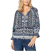 Liverpool Womens 3/4 Sleeve Button Front Woven Blouse