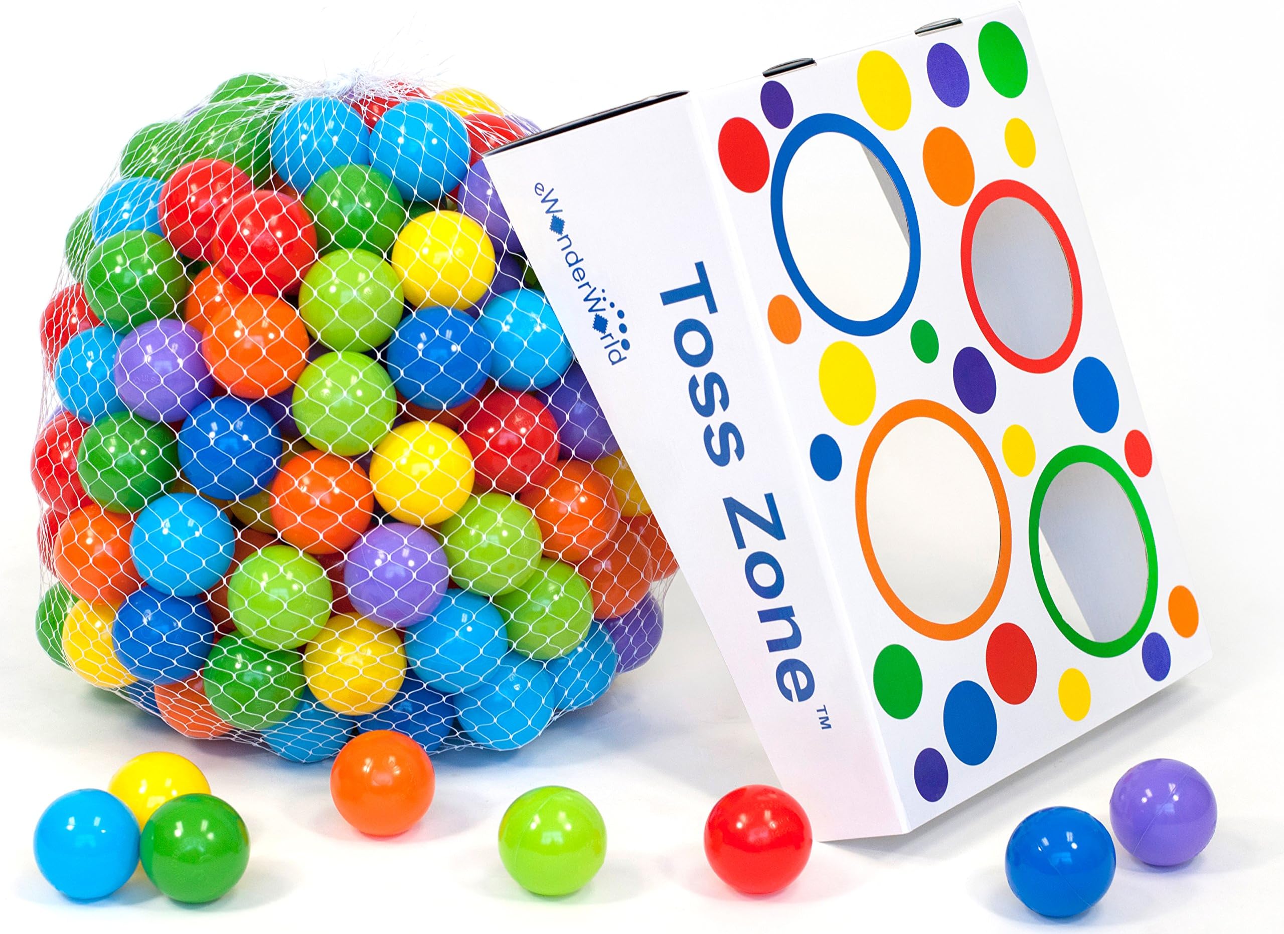 Wonder Playball Non-Toxic Non-Recycled Phlathlate & BPA Free Pit Balls for Kids with Net Tote and Toss Zone (200 Count)