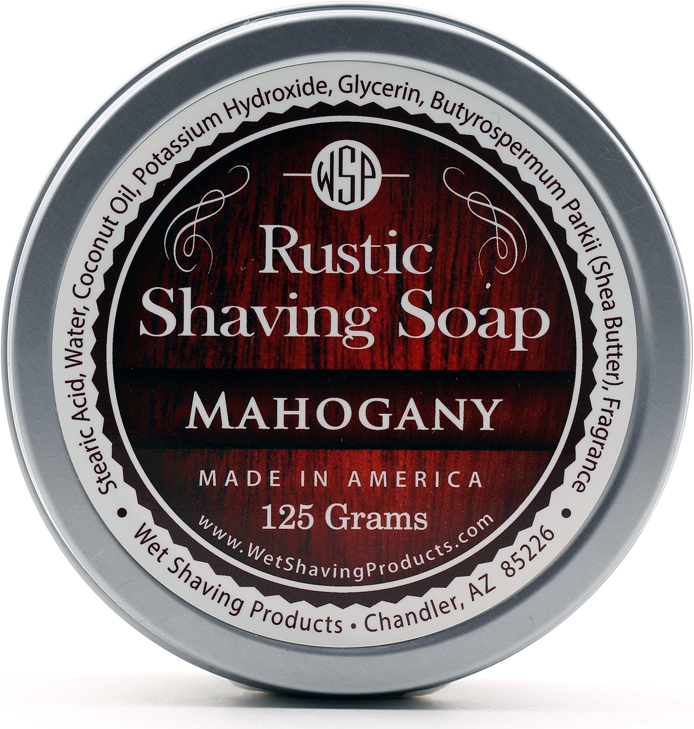 WSP Luxury Rustic Shaving Soap 4.4 Oz in Tin Artisan Made in America Using Vegan Natural Ingredients (Mahogany) by Wet Shaving Products